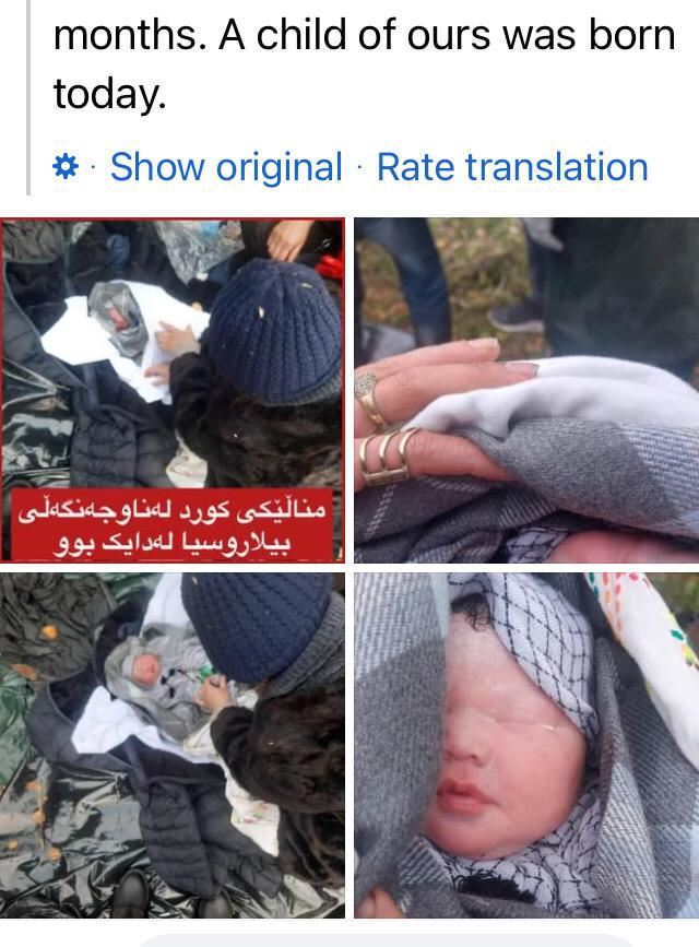 Le foto pubblicate su Twitter della bimba curda nata nella foresta al confine tra Bielorussia e Polonia