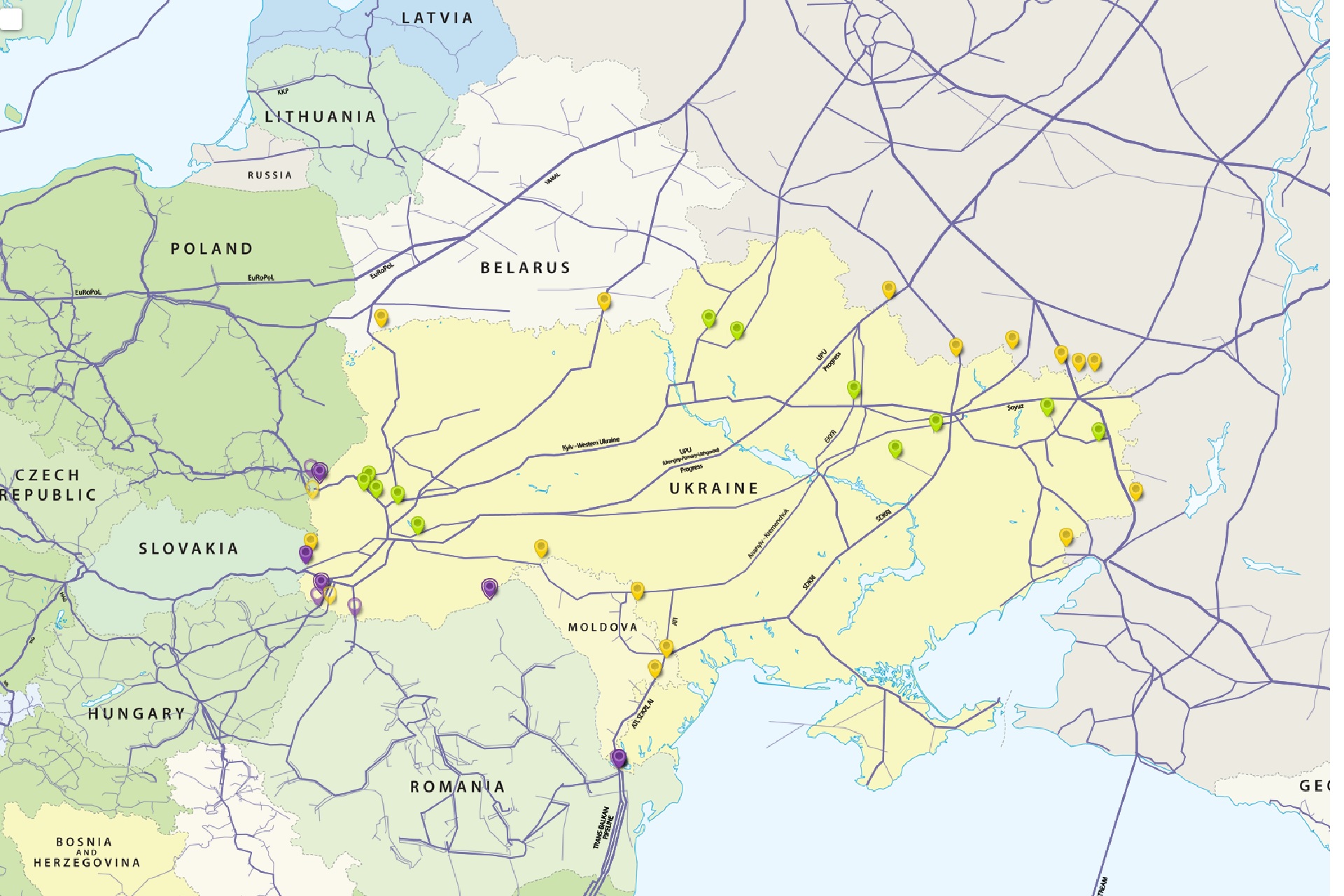 La mappa dei gasdotti e dei collegamenti sul territorio Ucraino