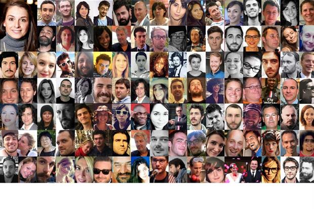 Un collage dei volti delle vittime della strage del Bataclan