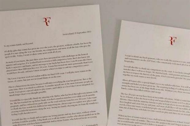 La lettera di commiato di Federer