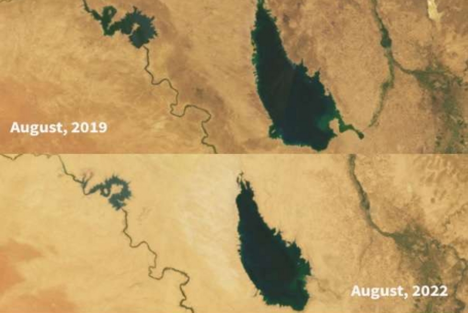 Il lago Qadisiyah nel 2019 e nel 2022