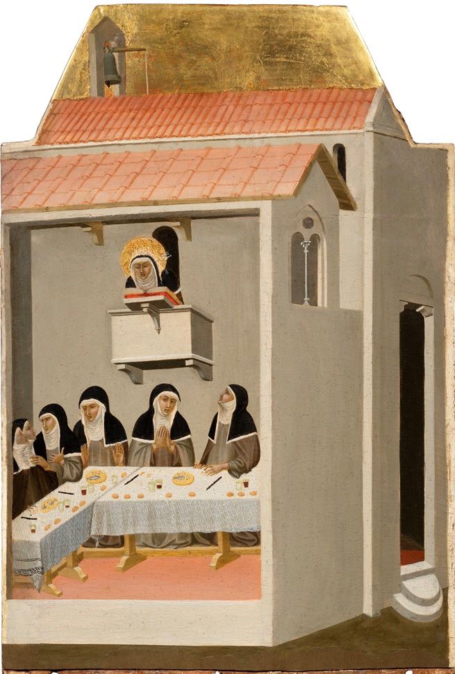 La Beata Umiltà legge alle consorelle nel refettorio di Santa Perpetua a Faenza in una delle scene del polittico