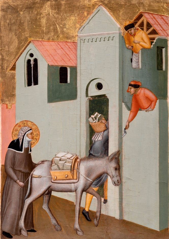Pietro Lorenzetti, La Beata Umiltà porta i mattoni per costruire il monastero