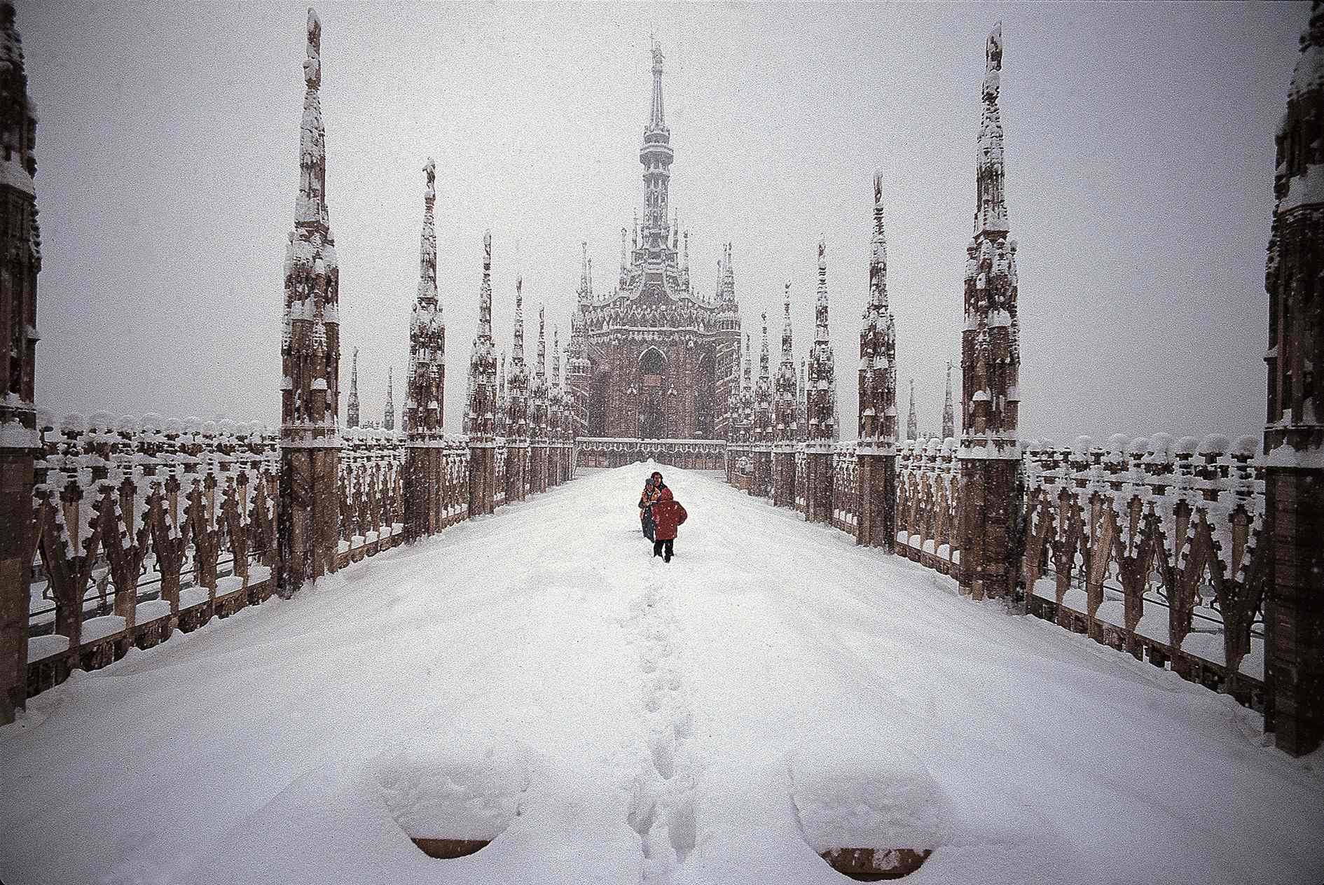 Sulla terrazza del Duomo, la grande nevicata del 1985