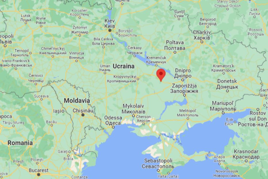 Una mappa dell'Ucraina, in rosso la zona coinvolta dai combattimenti