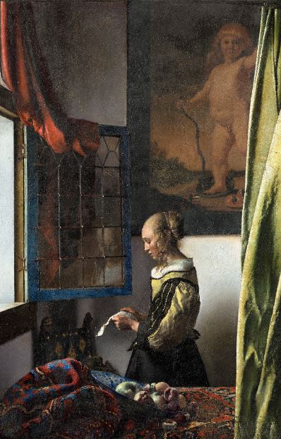 Jan Vermeer, “Donna che legge una lettera davanti alla finestra”, 1657 circa (particolare)
