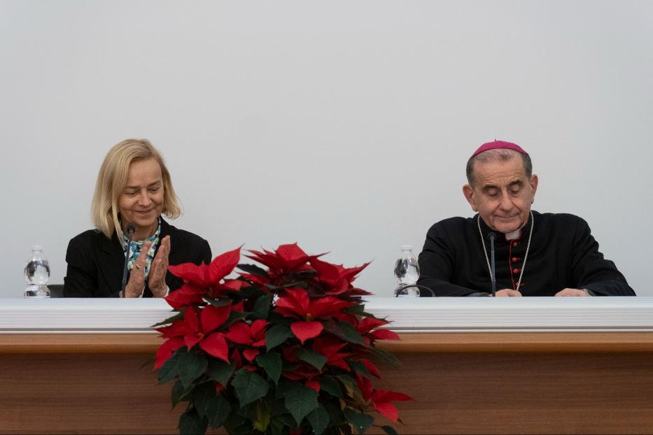 Milano: la rettrice del Politecnico, Donatella Sciuto, alla quale è stata affidata la prolusione di apertura dell'anno accademico, e l'arcivescovo Delpini al tavolo dei relatori