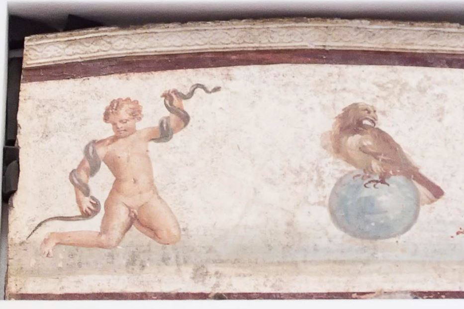Particolare dell'affresco pompeiano con Ercole fanciullo