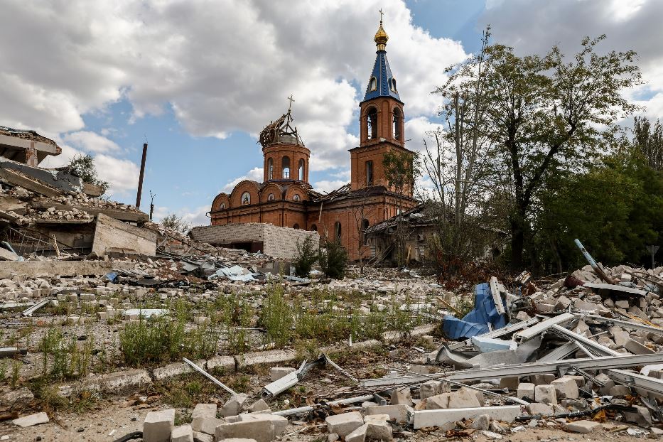 La chiesa distrutta nella cittadina di Orikhiv nella regione di Zaporizhzhia