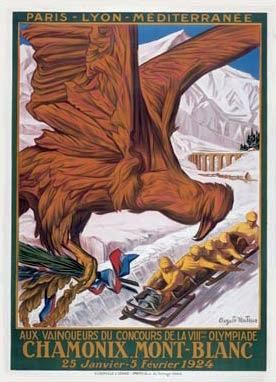 La locandina della 'Settimana degli sport invernali', riconosciuta due anni dopo come prima edizione delle Olimpiadi invernali
