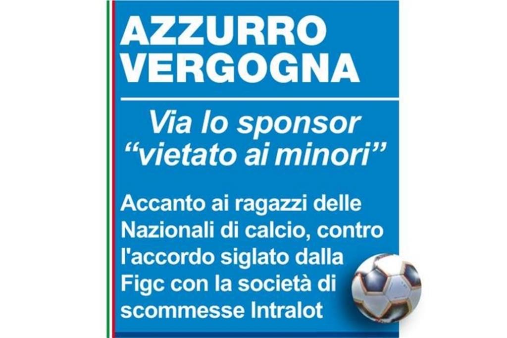 Campagna azzurro vergogna: no a Intralot, gioco d'azzardo, sponsor della nazionale di calcio