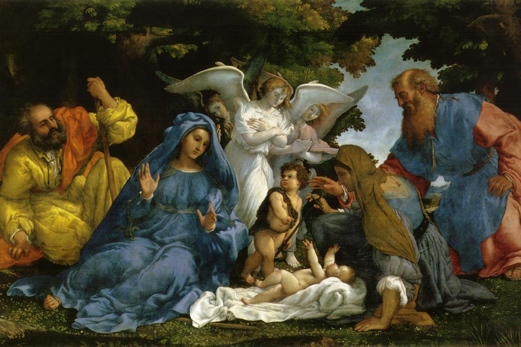 Lorenzo Lotto, "Sacra Famiglia, angeli e santi"