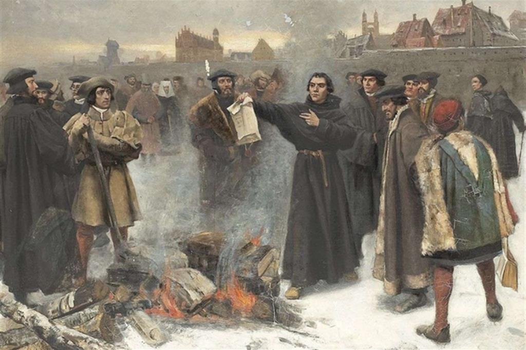 Karl Aspelin, "Lutero brucia la bolla di Leone X" (Wikicommons)