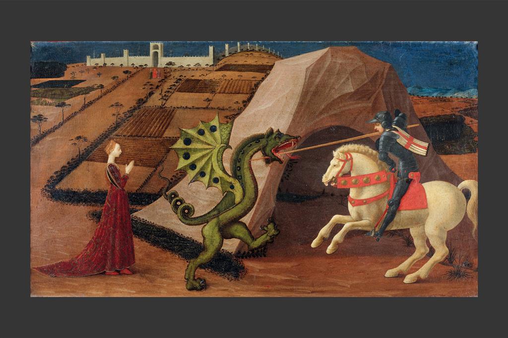 Paolo Uccello: San Giorgio e il drago, c. 1458-60 Olio su tavola, cm 52 x 90 Parigi, Musée Jacquemart-André - 