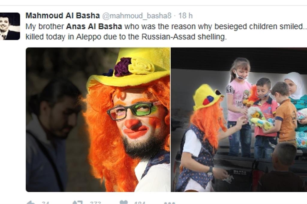 Il post del fratello su Twitter con le foto di Anas al-Basha e i bimbi di Aleppo