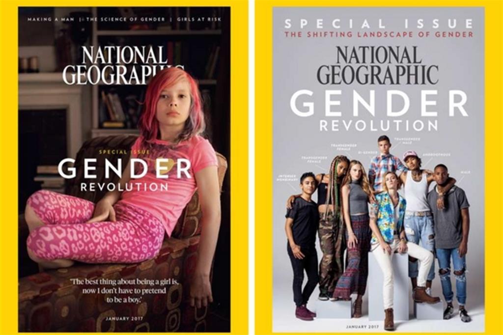 La doppia copertina scelta da National Geographic per presentare il dossier sulla disforia di genere in età pediatrica