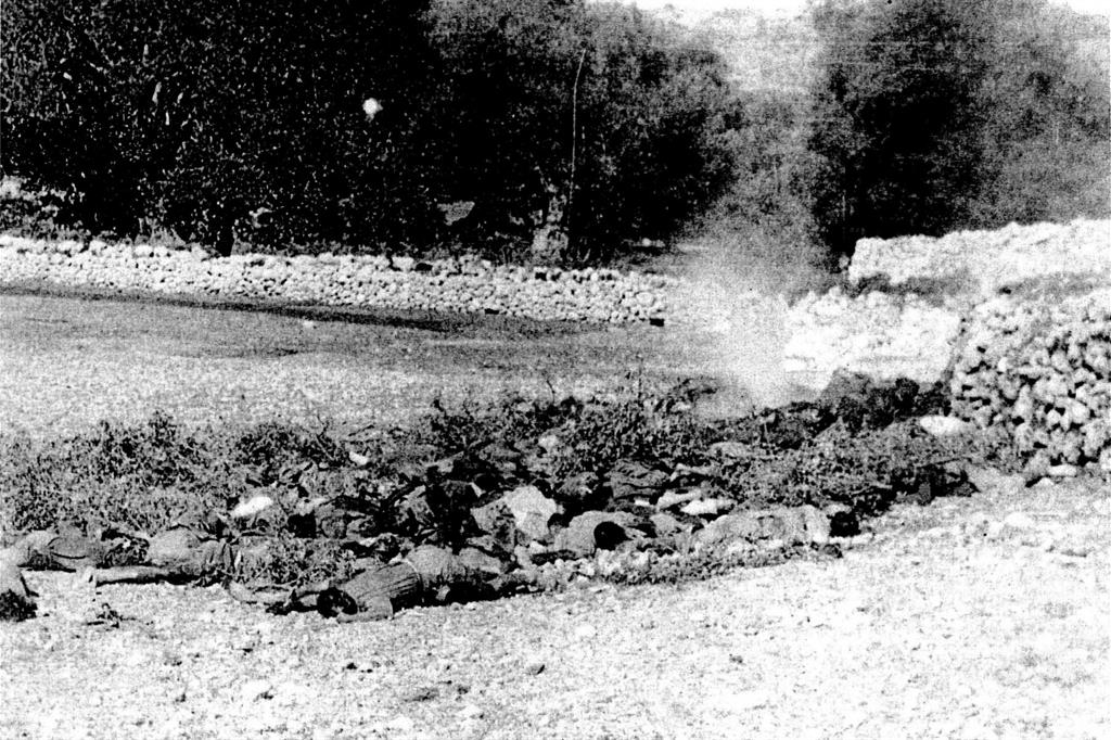 Resti di militari italiani dopo la strage compiuta dai tedeschi nel 1943 sull'isola di Cefalonia