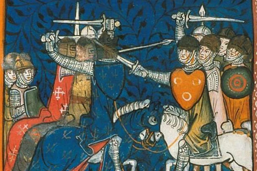 Miniatura medievale con scene della crociata di Luigi IX, nel 1249
