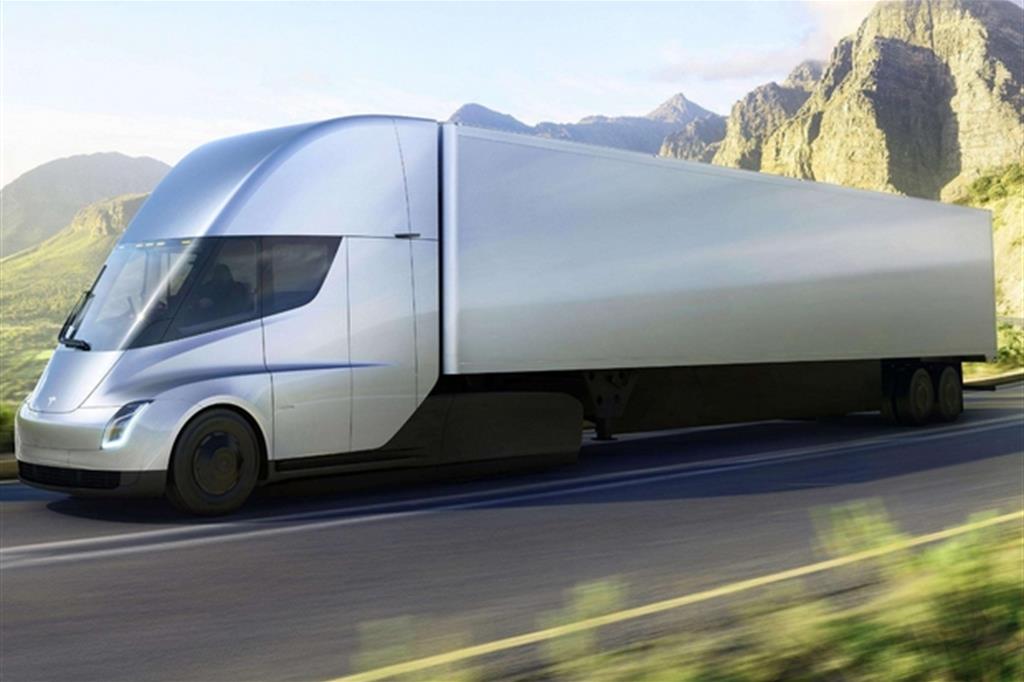 Il rendering del Tesla Semi, l'autoarticolato 100% elettrico che debutterà su strada nel 2019