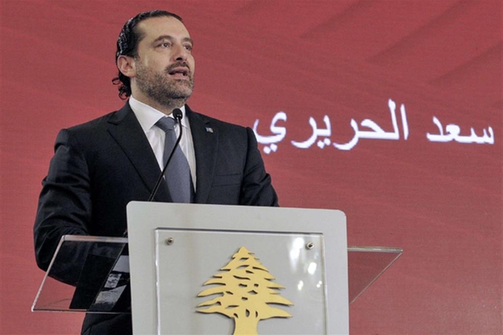 Il primo ministro libanese Hariri. Dimissionario forzato e bloccato in Arabia Saudita (Ansa)