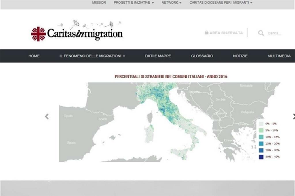 La home-page del sito CaritasInmigration