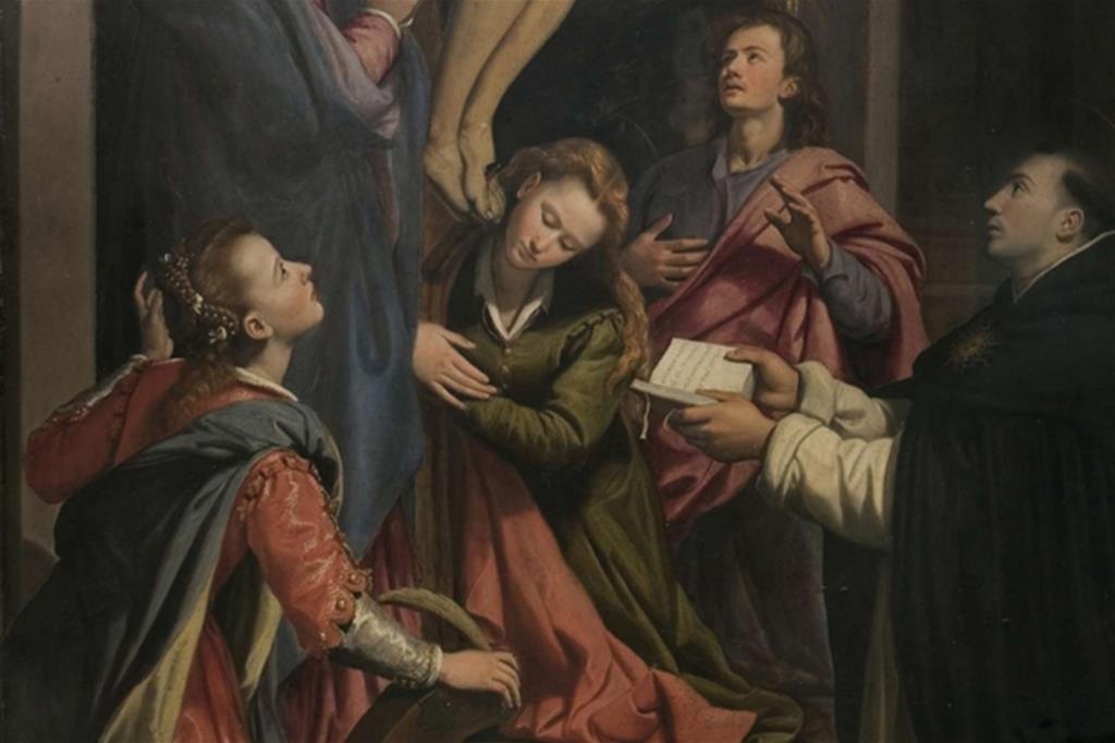 Dettaglio della «Visione di san Tommaso d'Aquino» dipinta da Santi di Tito