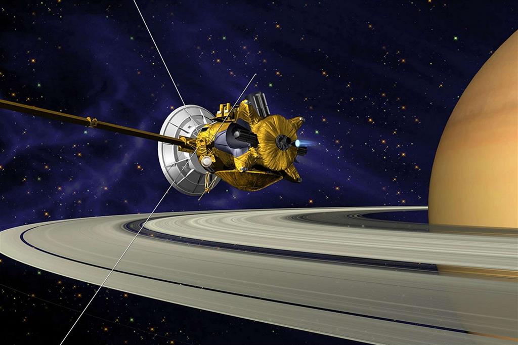 Una rappresentazione realizzata al computer di Cassini intorno al pianeta Saturno (Asi/Ansa)