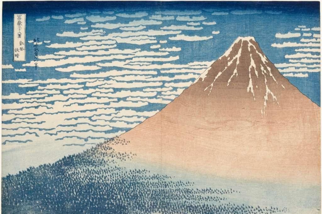 "Giornata limpida col vento del sud (o Fuji Rosso)", dalla serie Trentasei vedute del monte Fuji, 1830-1832 circa - 