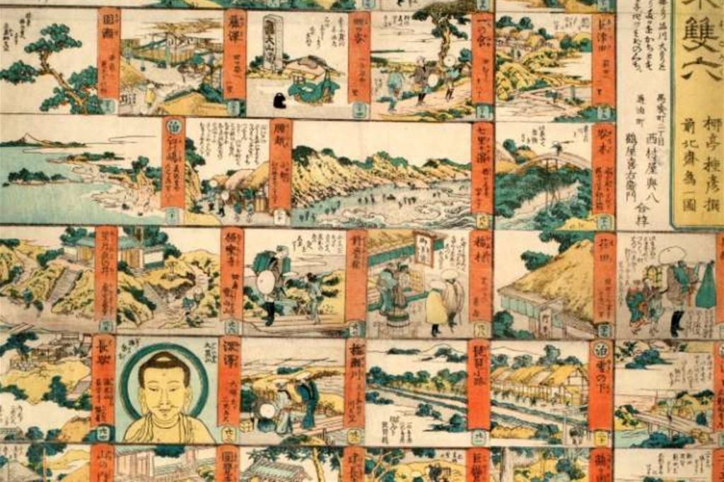 "Sugoroku gioco da tavolo dei Luoghi famosi di Edo" (particolare) - 