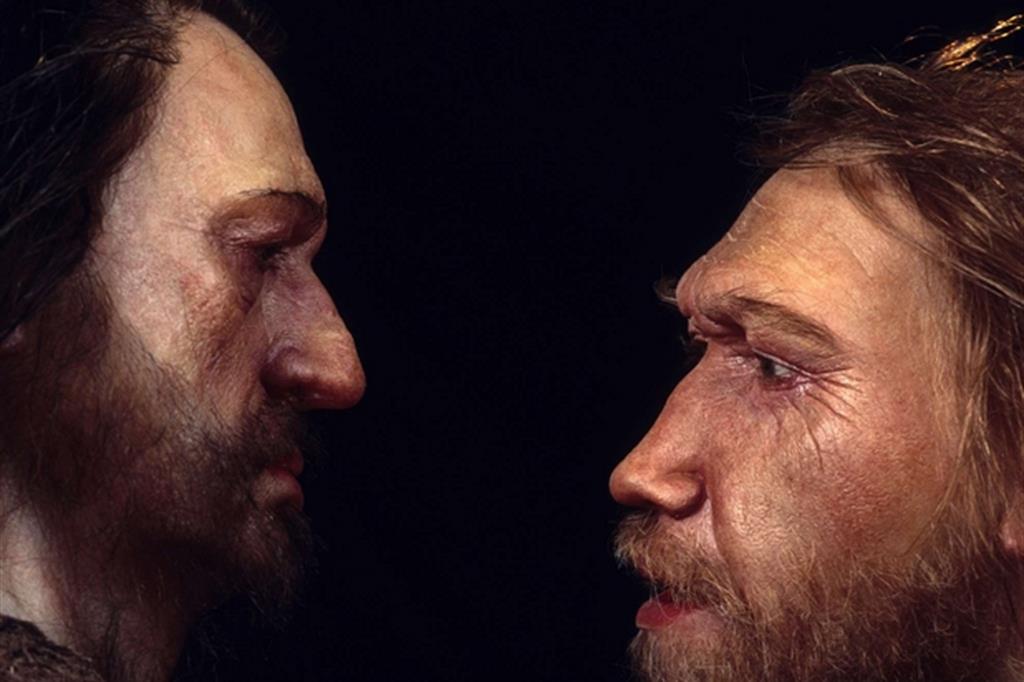 Faccia a faccia fra l’uomo di Neanderthal (a destra) e l’Homo Sapiens: le loro differenze sono minime