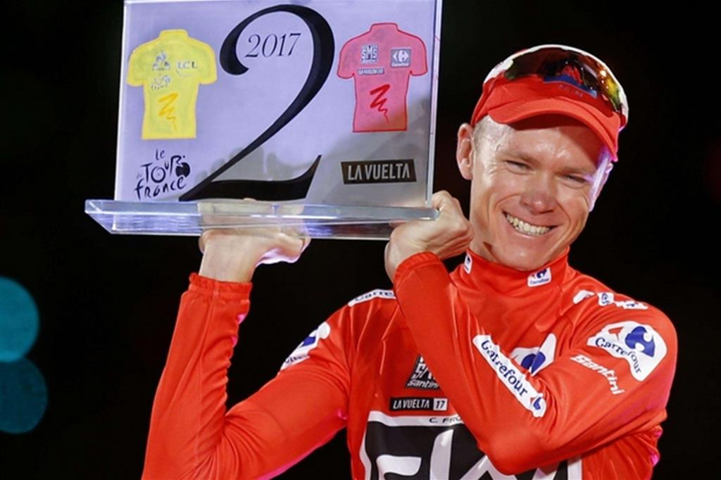Il campione di ciclismo Chris Froome, vincitore quest'anno della Vuelta di Spagna e del Tour de France