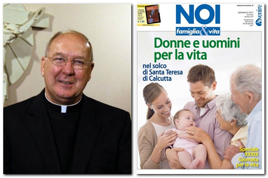 Il cardinale Farrell e la copertina di Noi famiglia & vita in edicola domenica 29 gennaio 2017