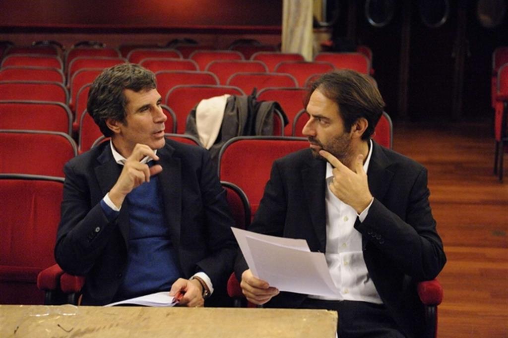 Il regista Giorgio Gallione e Neri Marcoré al Teatro dell'Archivolto di Genova