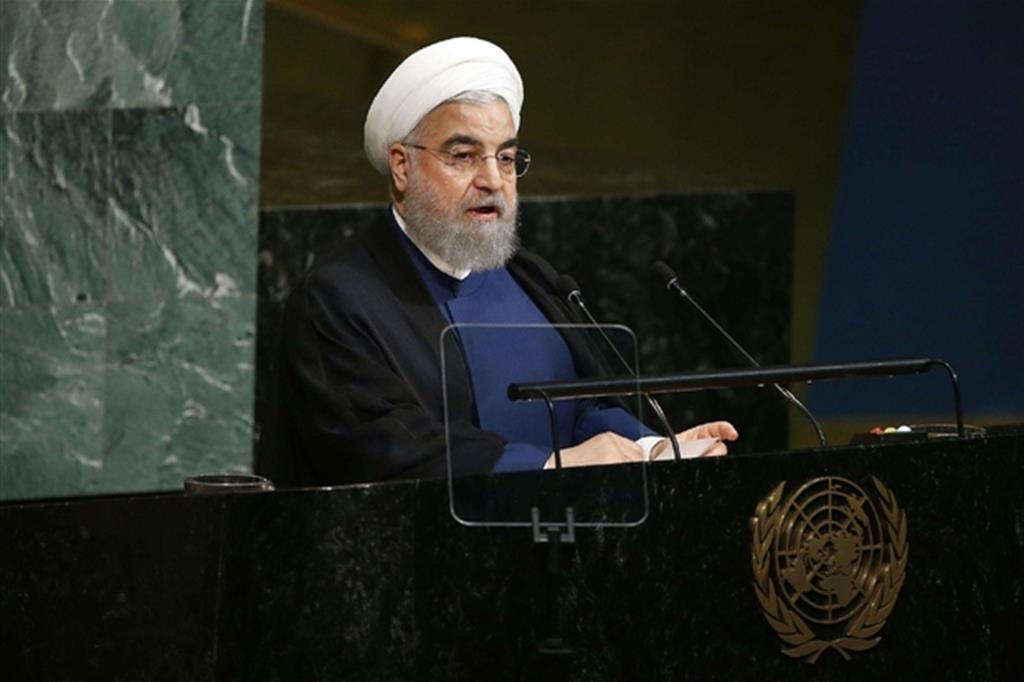 Il presidente iraniano, Hassan Rohani, all'Assemblea generale dell'Onu a New York (Ansa)