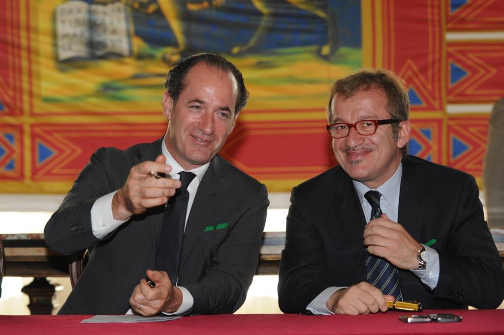 Luca Zaia con Roberto Maroni in una foto Ansa del 2010