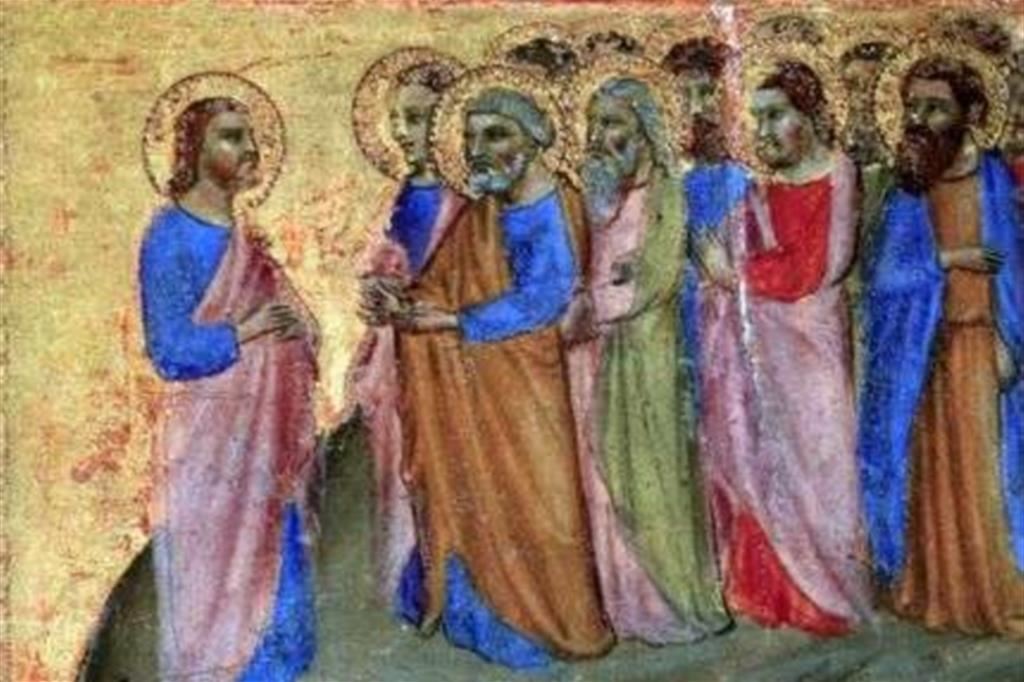 Duccio di Buoninsegna, Apparizione sul monte di Galilea, particolare