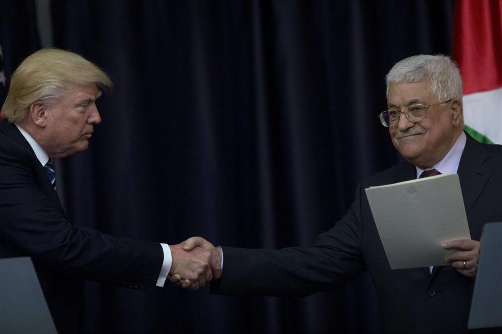 La conferenza stampa di Trump e Abu Mazen a Betlemme (Ansa)