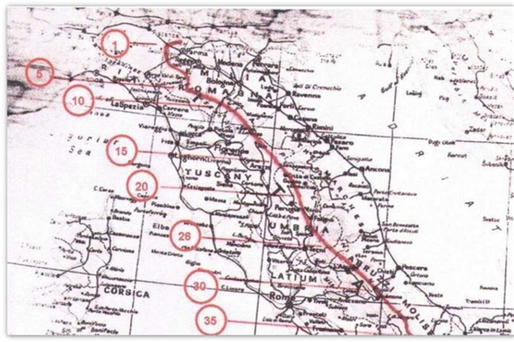 La mappa dei luoghi in cui i soldati britannici trovarono rifugio durante la loro fuga dopo la firma dell'armistizio del 1943, così come la presenta l'associazione Monte San Martino Trust sul suo sito