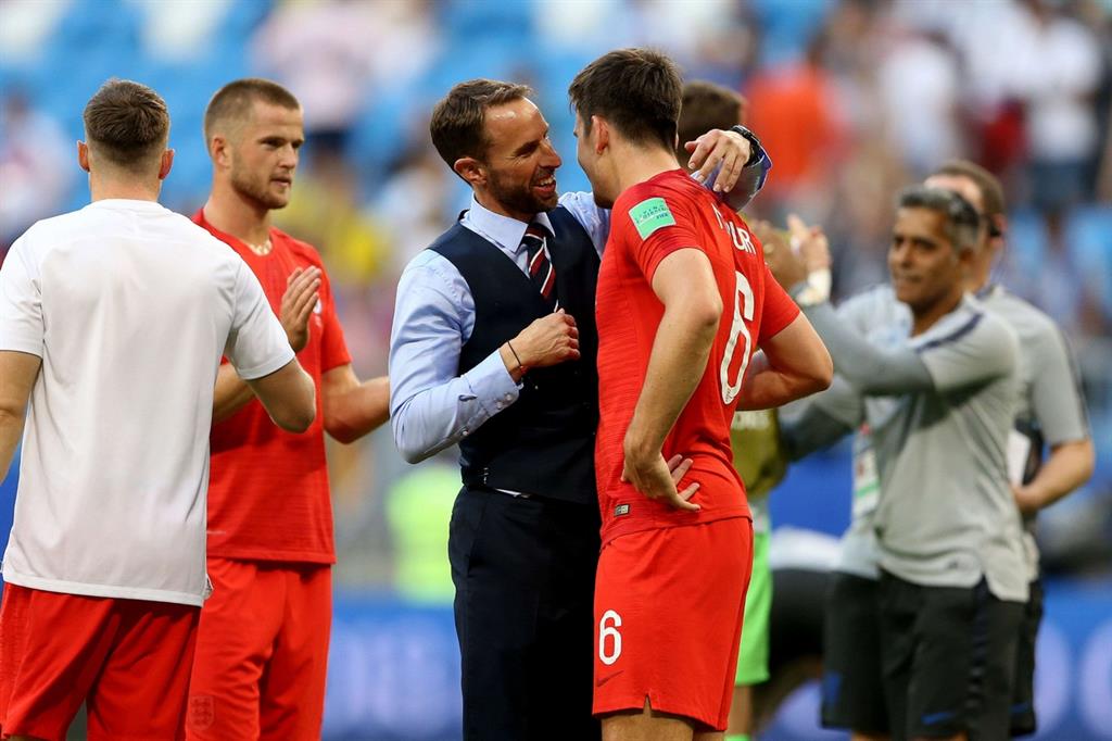 Gareth Southgate, l'allenatore dell'Inghilterra che domani sera affronterà la Croazia per accedere alla finale di Mosca