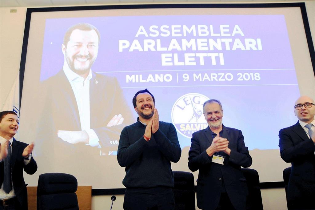 Salvini incontra i parlamentari eletti (Ansa)