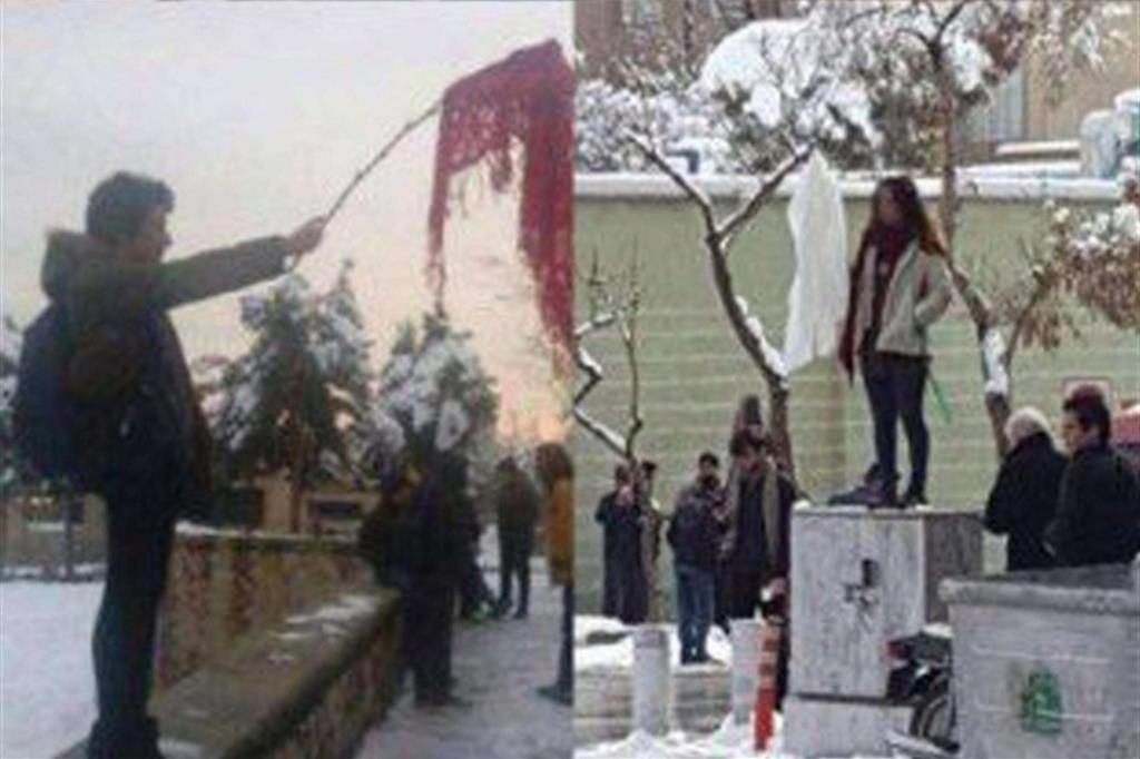 Sui social media stanno circolando immagini di decine di ragazze senza velo nelle strade di Teheran (Ansa)