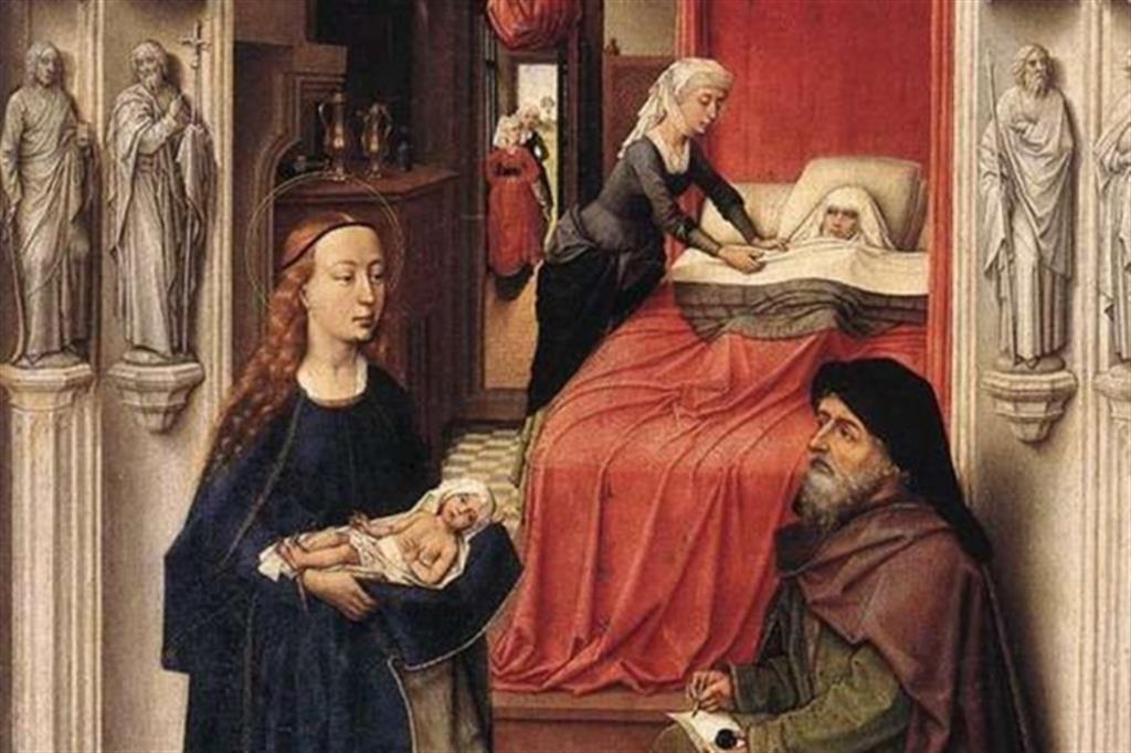 Un particolare della nascita di San Giovanni Battista. Rogier van der Weyden, Staatliche Museen, Berlino (Wikipedia Common)