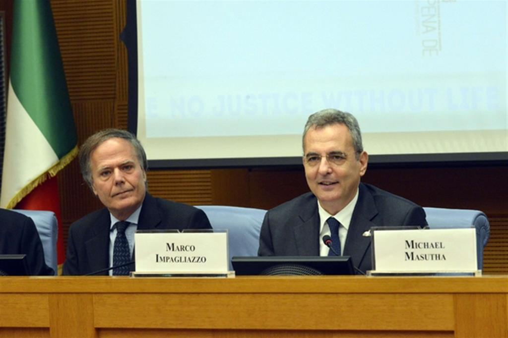 Il ministro degli Esteri, Enzo Moavero Milanesi (a sinistra), con il presidente della Comunita’ di Sant’Egidio, Marco Impagliazzo, alla Camera (Siciliani)