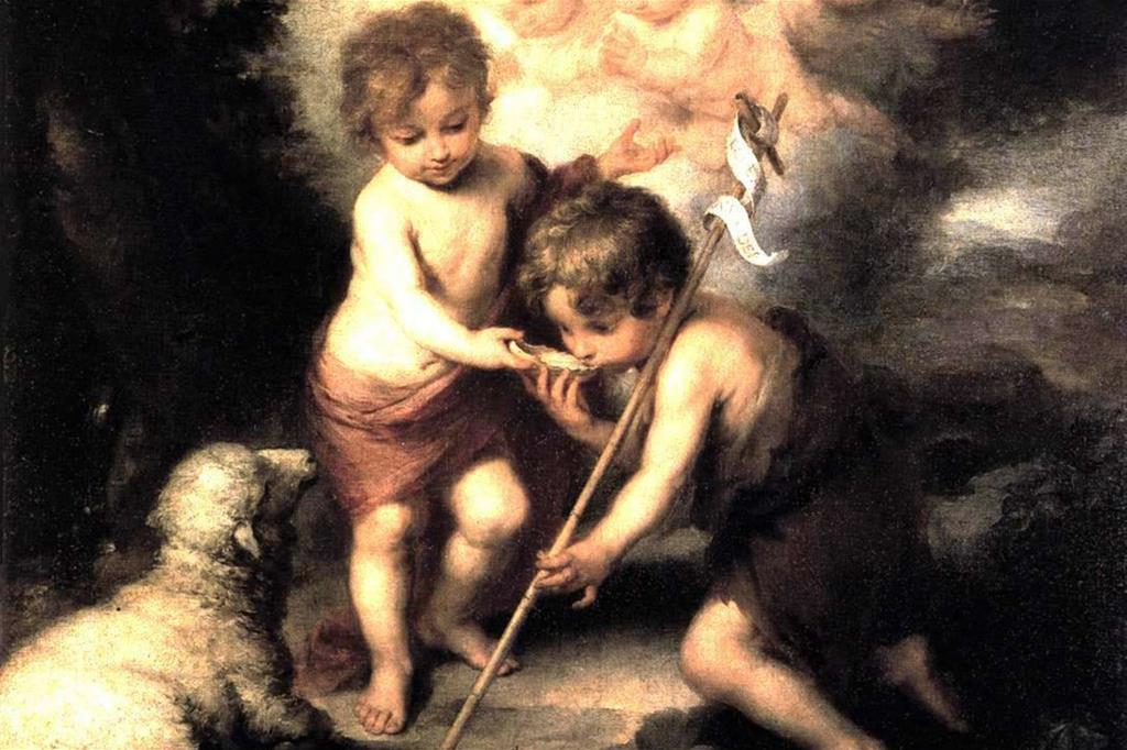 Bartolomé Esteban Murillo (1617, Sevilla - 1682, Sevilla), “Gesù bambino offre da bere a San Giovannino” (particolare), 1675-80, Olio su tela, 104 x 124 cm, Museo del Prado, Madrid