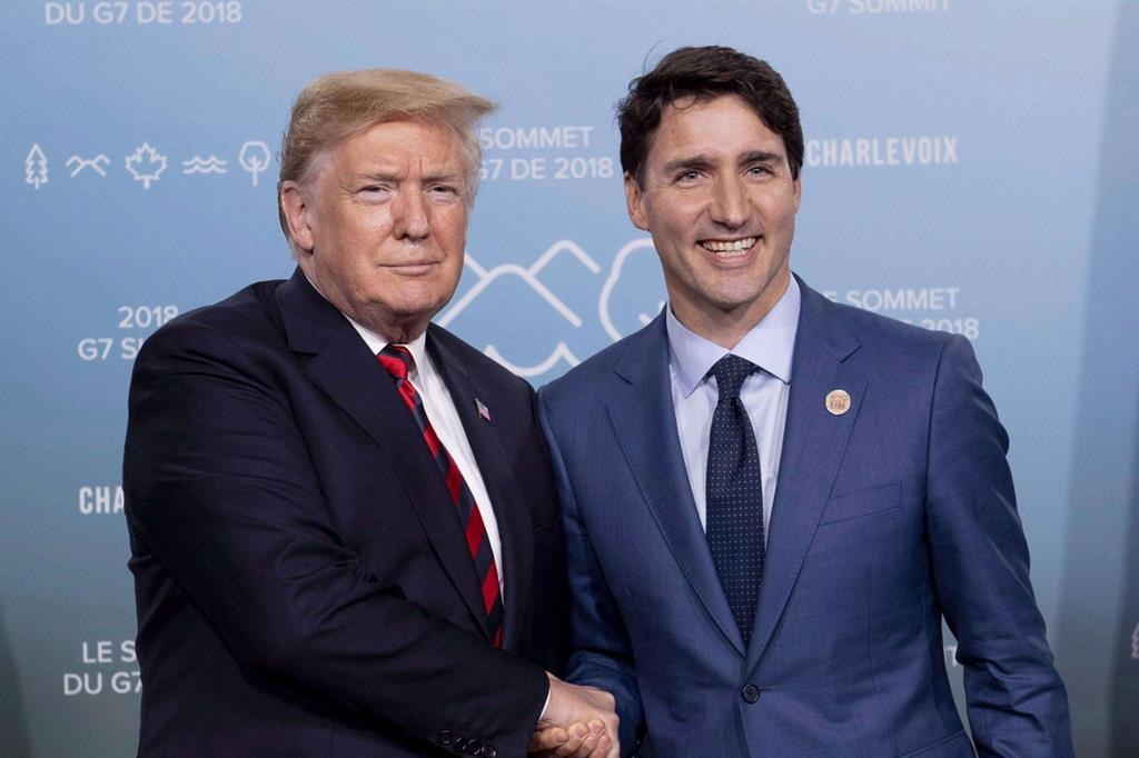 Trump con il primo ministro canadese Trudeau (Ansa)