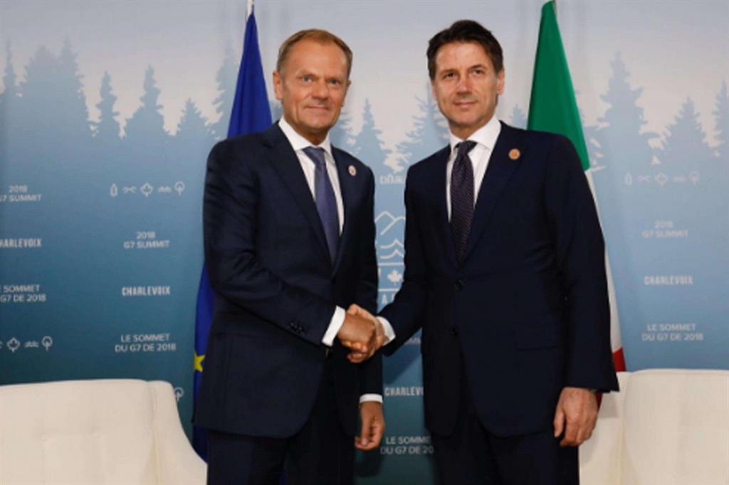 Il premier Conte con il presidente del Consiglio Europeo Tusk
