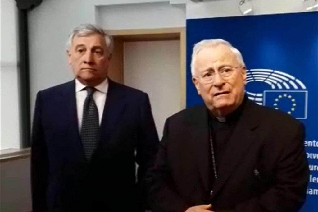 Il presidente Tajani con il cardinale Bassetti a Bruxelles