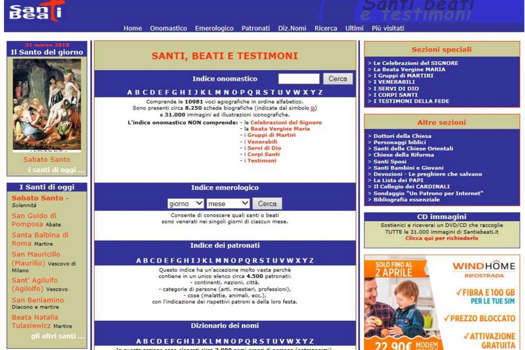 La home page di www.santiebeati.it
