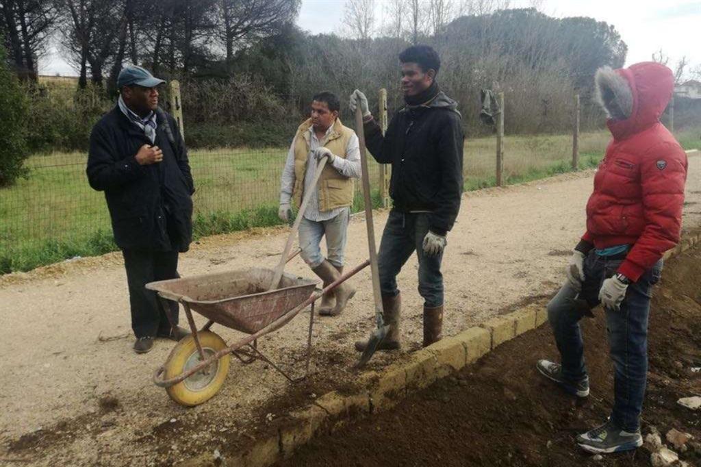 I migranti che lavorano al progetto di agricoltura sociale ad Aversa, nel Casertano