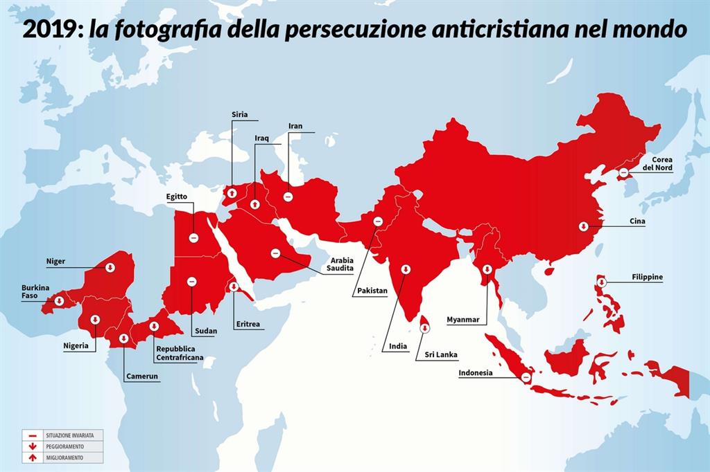 Nella mappa di ACS i venti paesi in cui è più grave la persecuzione contro i cristiani